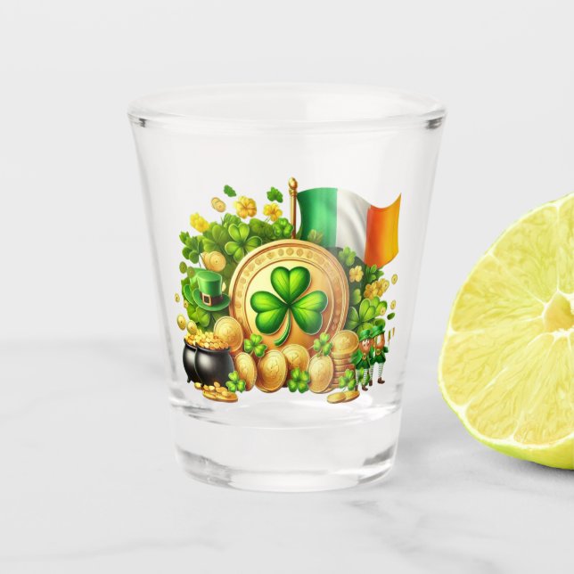 Verre A Shot La Saint-Patrick Shamrock et drapeau irlandais (Devant)