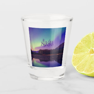 Verre A Shot Lac Alaska Northern Lights Mountains
