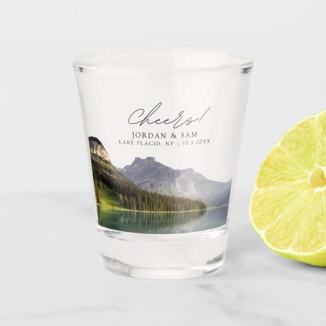 Verre A Shot Lac Placid Photo Mariage Favor Cheers Shot Verre (Devant)