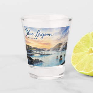 Verre A Shot Lagon bleu Islande bain thermal aquarelle