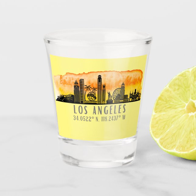 Verre A Shot Latitude et longitude de Los Angeles Skyline (Devant)