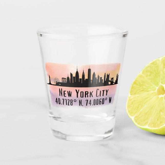 Verre A Shot Latitude et longitude de New York (Devant)