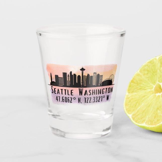 Verre A Shot Latitude et Longitude de Seattle City Skyline (Devant)