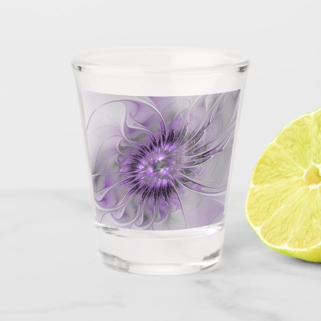 Verre A Shot Lavande Fleur Dream Moderne Abstrait Fractal Art (Devant)