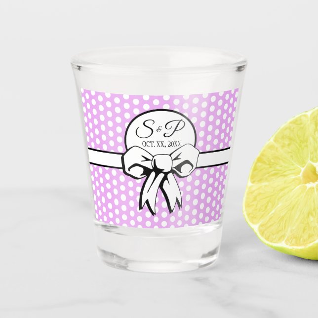 Verre A Shot Lavender White Pois Bow Mariage personnalisé (Devant)