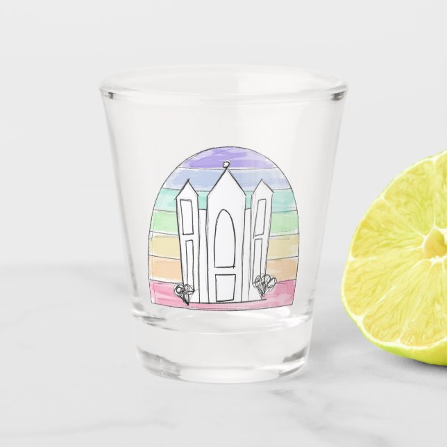 Verre A Shot LDS Salt Lake City Temple arc-en-ciel couchant mor (Devant)
