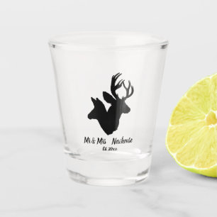 Verre A Shot Le mâle et la daine silhouettent, ajoutent les