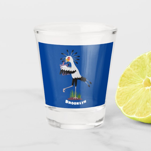 Verre A Shot Le mignon secrétaire oiseau écrire des notes dessi (Devant)
