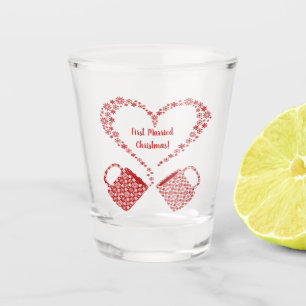 Verre A Shot Le premier Noël a marié des tasses personnalisé