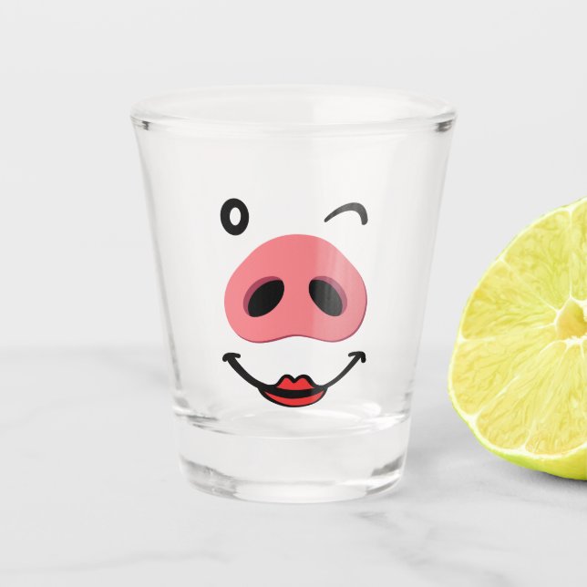 Verre A Shot Le visage heureux des cochons. Neus d'un porc. (Devant)