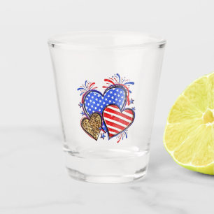Verre A Shot Leopard American Flag Heart 4 juillet USA