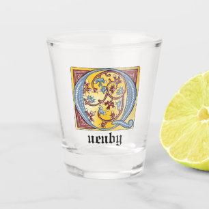 VERRE A SHOT LETTRE BLEUE MOYENNE ET ROUGE IVÉE ÉCLAIRÉE Q