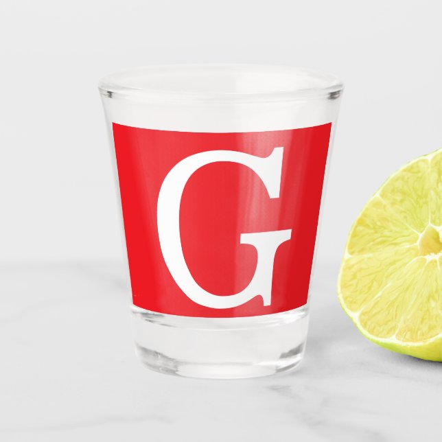 Verre A Shot Lettre initiale monogramme rouge blanc simple (Devant)