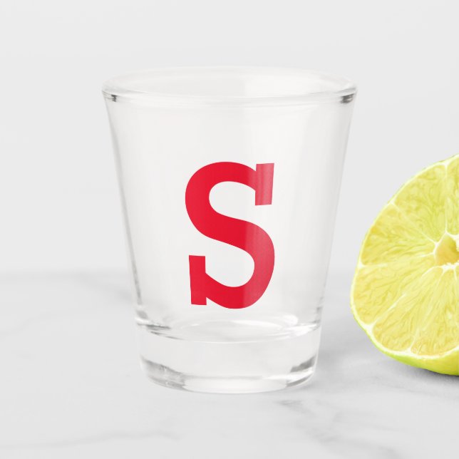 Verre A Shot Lettre initiale personnalisée rouge (Devant)