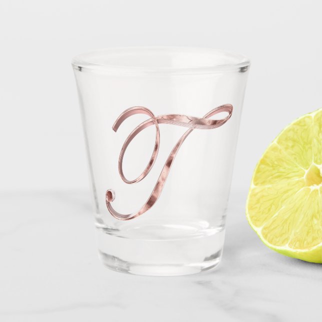 Verre A Shot LETTRE MONOGRAPHIQUE Élégante T Rose Gold Chic (Devant)