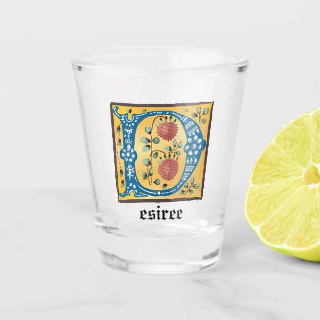 Verre A Shot LETTRE MOYENNE Florale Illuminée D MONogramme (Devant)