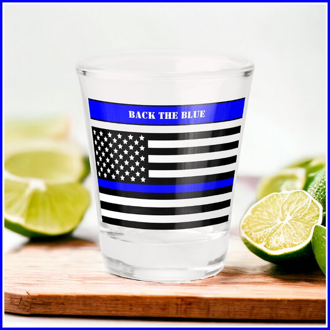 Verre A Shot [Ligne Bleue Mince] Retour à la police Bleue (You may customize both the text and colors on this shot glass. )
