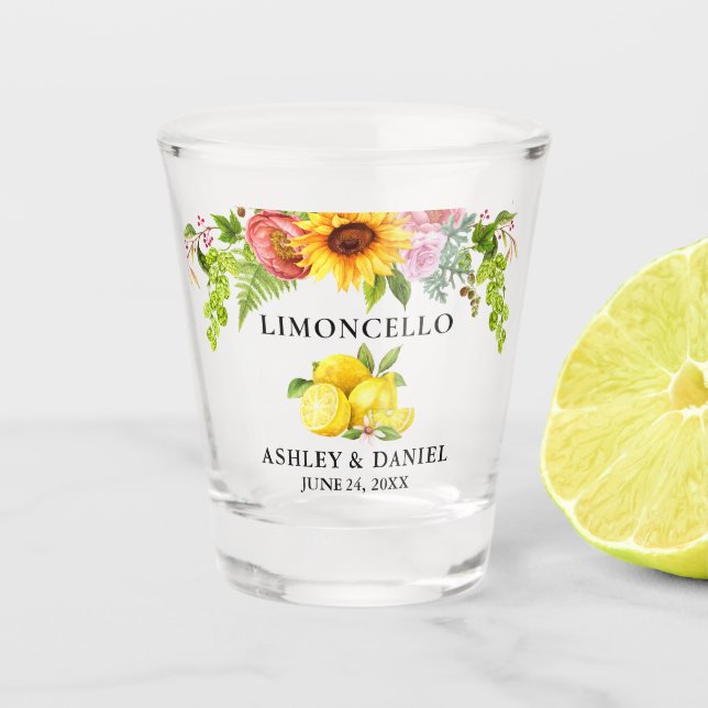 Verre A Shot Limoncello, Mariage floral aux citrons d'aquarelle (Devant)