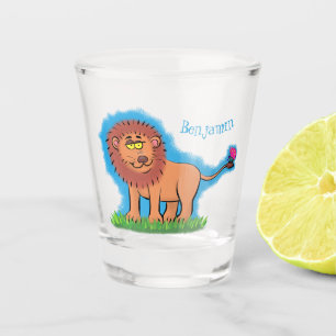Verre A Shot Lion joyeux avec dessin animé de papillon