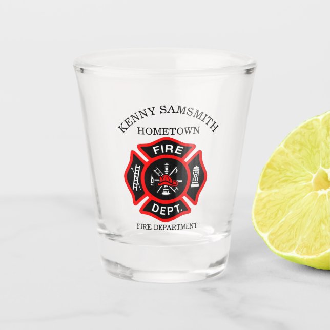 Verre A Shot Logo du service d'incendie Badge noir et rouge (Devant)