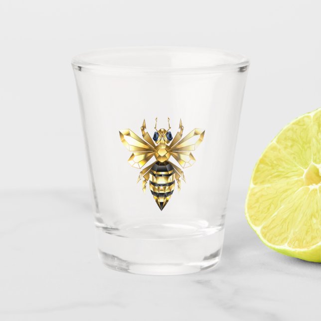Verre A Shot Logo Faux Gold Foil Bee Polygonal sur Noir (Devant)
