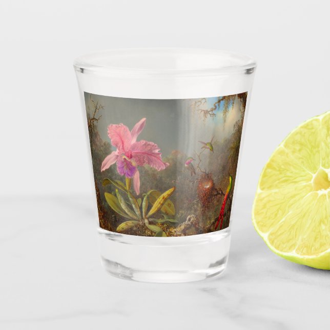 Verre A Shot L'orchidée de Cattleya et trois colibris Heade (Devant)