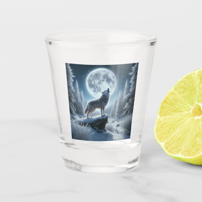 Verre A Shot Loup hurlant en hiver (Devant)