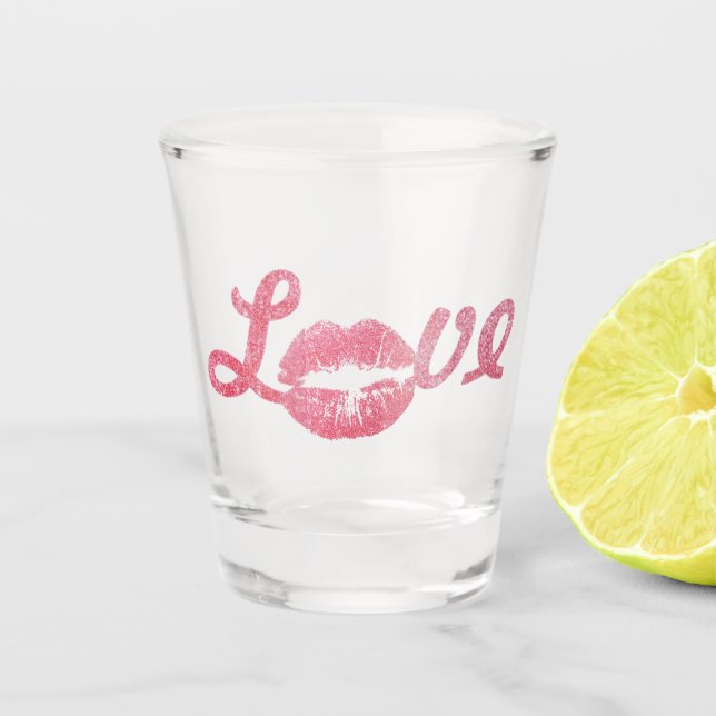 Verre A Shot Love Parties scintillant rose Lipstick Kiss (Devant)