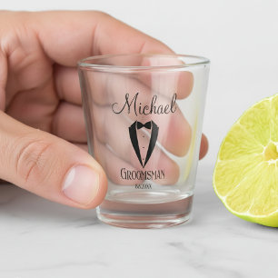 Verre A Shot ludique tuxedo & bow groomsman personnalisé