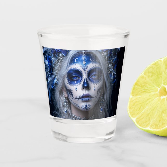 Verre A Shot Lune de saphir Calavera – Céleste Bleu  (Devant)