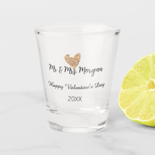 Verre A Shot M. et Mme nom joyeuse Saint-Valentin cœur doré