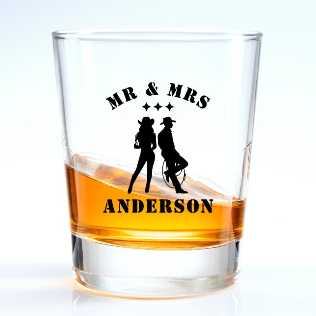 Verre A Shot M. & Mme Mari Femme Mariée Groom Couples Cowboy (mr and mrs wedding shot glass with cowboy and cowgirl)