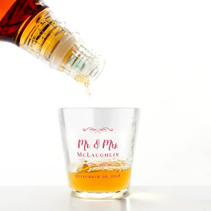 Verre A Shot M. & Mme Mariage Mariée Marié Nom Date Magenta Rou