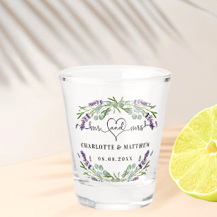 Verre A Shot M. Mrs nouvellement mariés mariage lavande