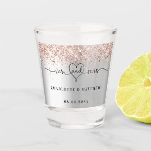 Verre A Shot M. mrs nouvellement mariés rose argent mariage or