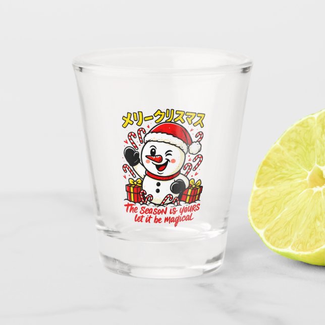 Verre A Shot Magical Merry Christmas Snowman Festive candy cane (Devant)