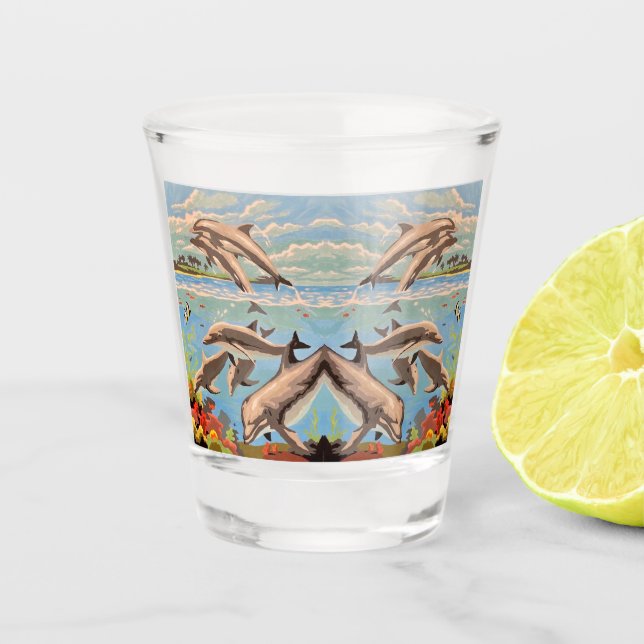 Verre A Shot Main Painted by Number | Dolphins | (Devant)
