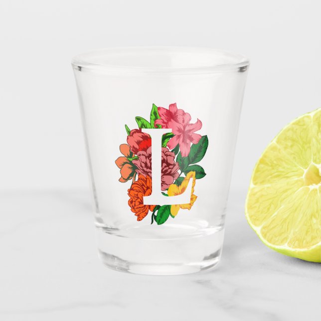 Verre A Shot Majuscule L monogramme floral (Devant)