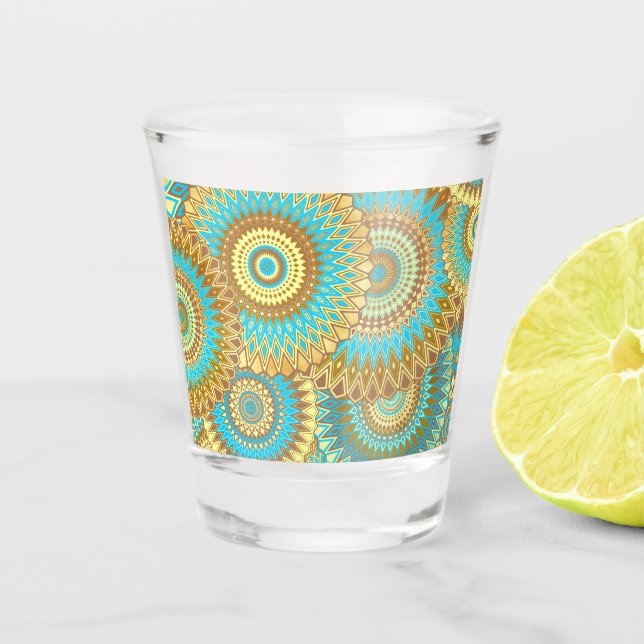 Verre A Shot Mandala superposé bleu marron or (Devant)