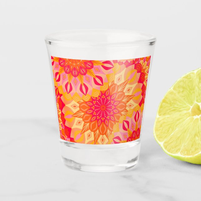 Verre A Shot Mandala superposé orange rose jaune (Devant)