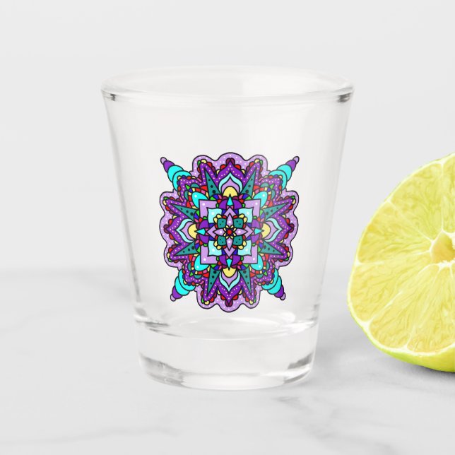 Verre A Shot Mandala violet et noir de couleur mystique (Devant)