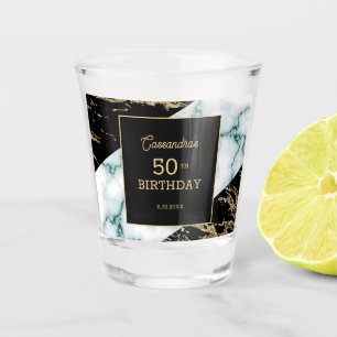 Verre A Shot Marbre blanc Chic Gold Paint Texture Anniversaire