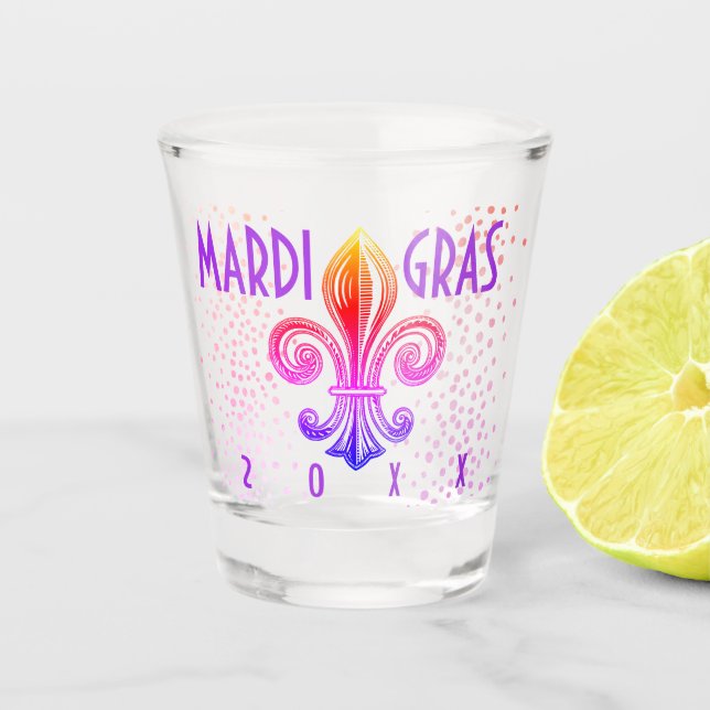 Verre A Shot Mardi Gras Fleur De Lis Typographie Rose Violet (Devant)