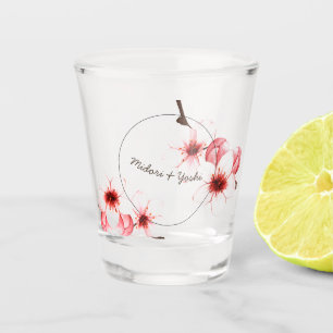 Verre A Shot Mariage à fleurs de cerisier d'aquarelle moderne