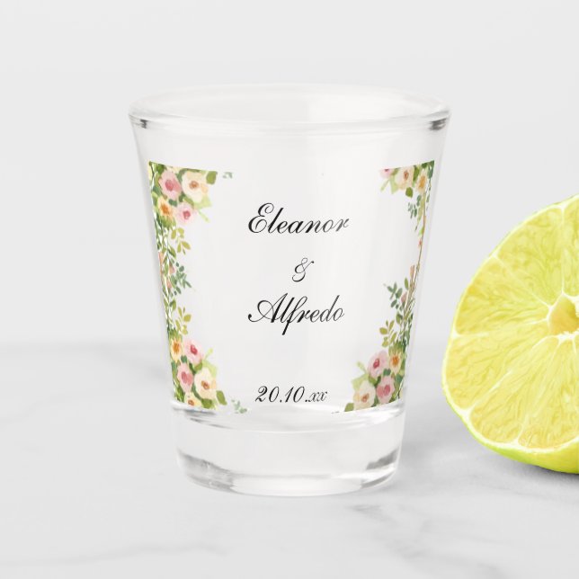 Verre A Shot Mariage à la rose aquarelle  (Devant)