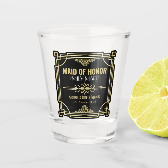 Verre A Shot Mariage Art déco Maid of Honor Gold Black Favor (Devant)