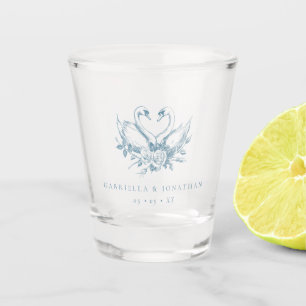 Verre A Shot Mariage aux cygnes floraux bleus vintage