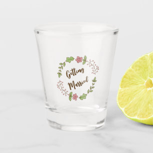 Verre A Shot Mariage avec feuilles vertes et fleurs roses