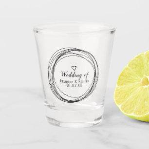 Verre A Shot Mariage Black Rings Heart Logo Couples Nom