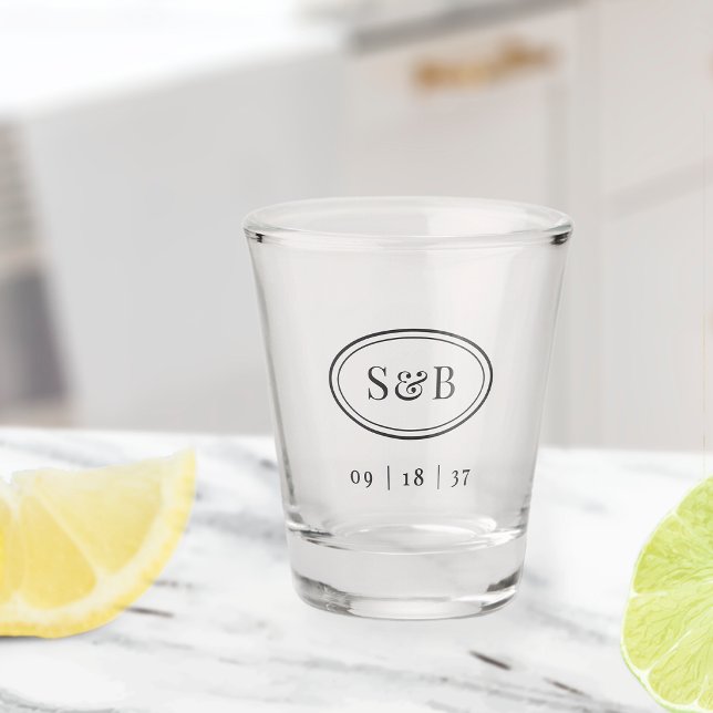 Verre A Shot Mariage Classique Ovale Monogramme (Créateur téléchargé)